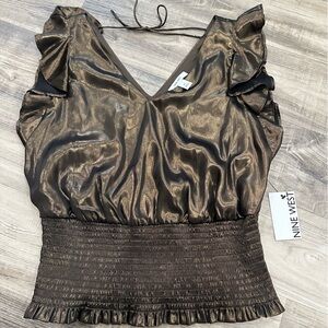 ✨ Nine West Black & Gold Metallic Smocked Blouse | Size Medium | NWT ✨